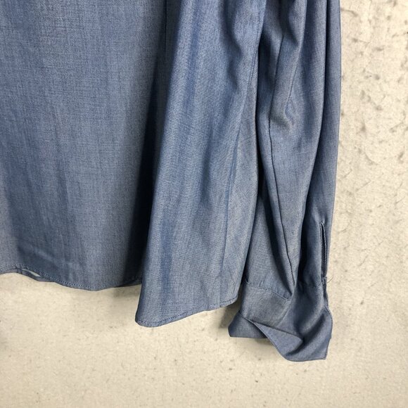Finley Top Womens Jacket Blue Chambray Tencel Western Casual Ruffle Feminine - Picture 16 of 16
